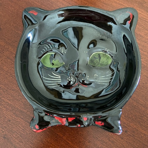 Vintage Shafford Black Cat Ashtray Trinket Dish Red ware Vintage Decor - Picture 2 of 8